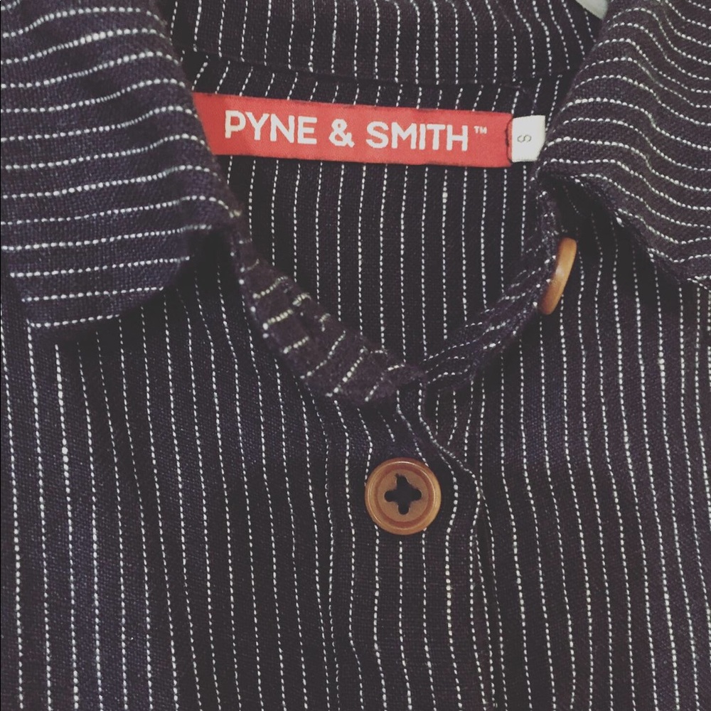 Pyne & Smith blue midnight stripe linen dress